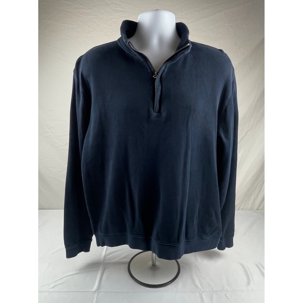 Cutter & Buck Mens Navy Blue Quarter Zip Pullover Sweater Mock Neck Size Large